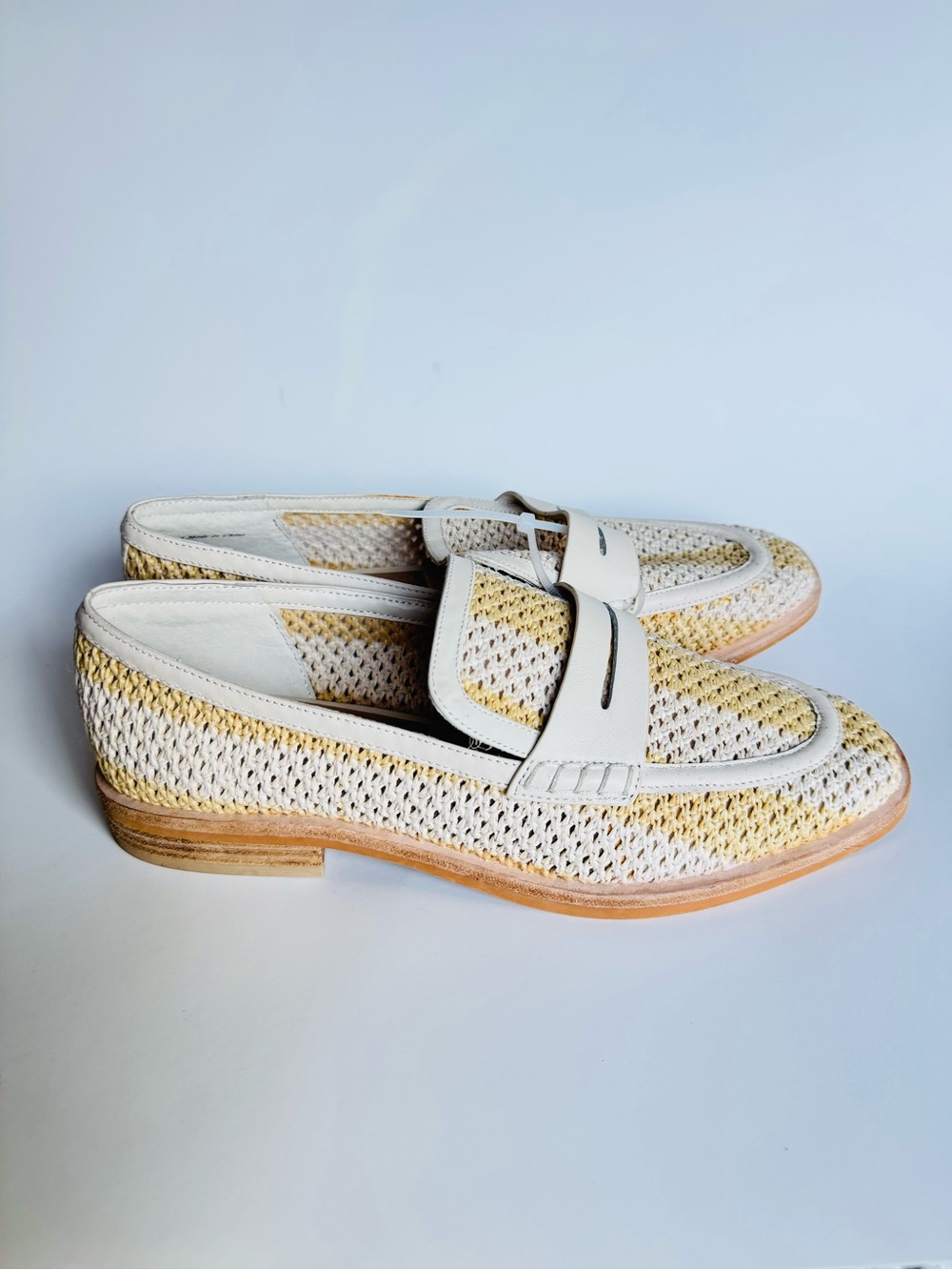 Dolce Vita Cream and Tan Woven Leather Penny Loafers